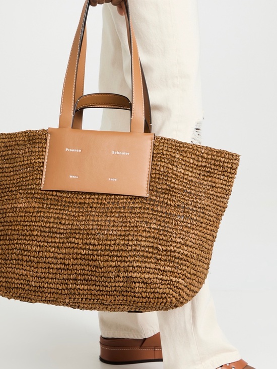 Proenza Schouler Handbags - Proenza Schouler Morris Brown Raffia Tote with Tan Leather Trim